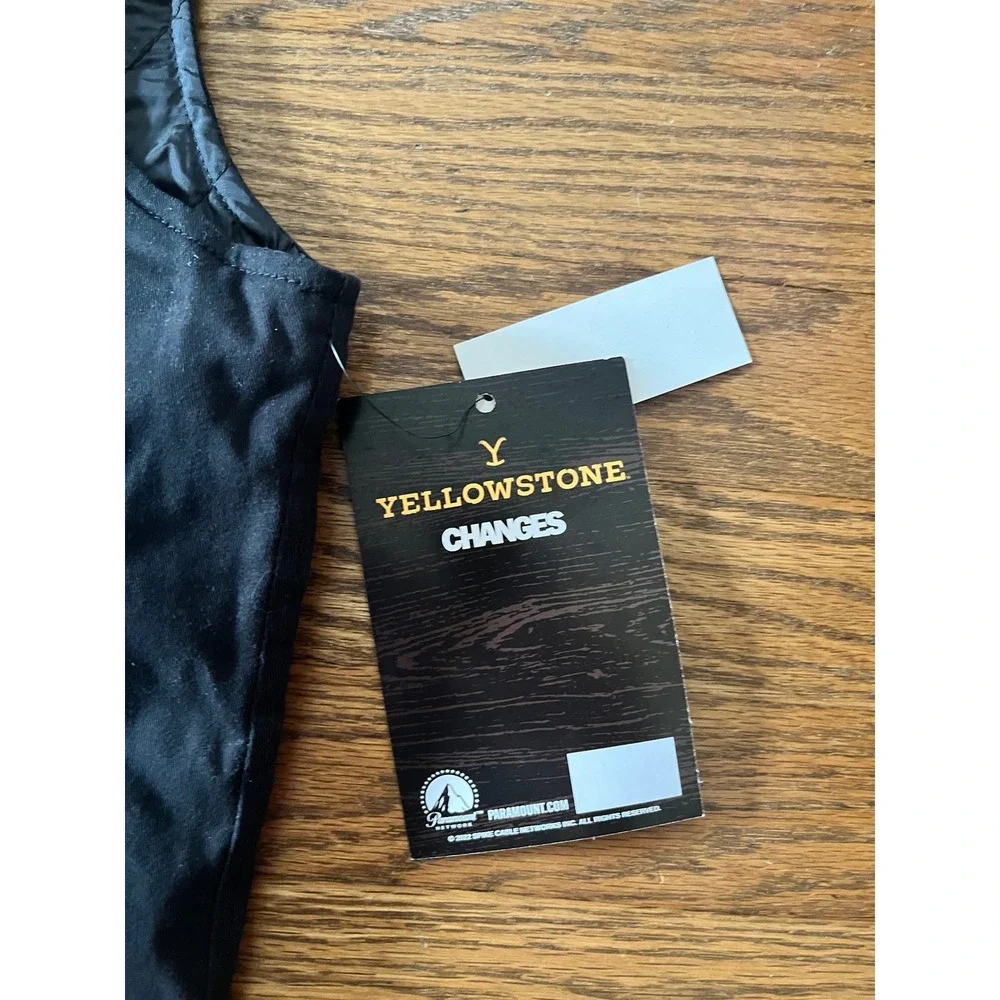 Yellowstone Dutton Ranch Mens Black Embroidered Quilted Zip Vest Medium NWT